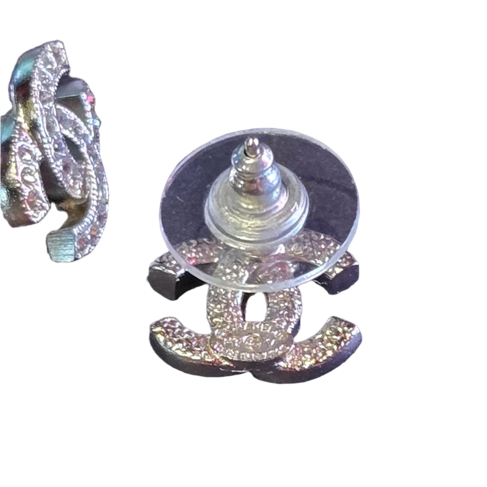 #53 CHANEL earrings Coco mark metal rhinestone silver  - AUTHENTIC - Picture 9 of 16